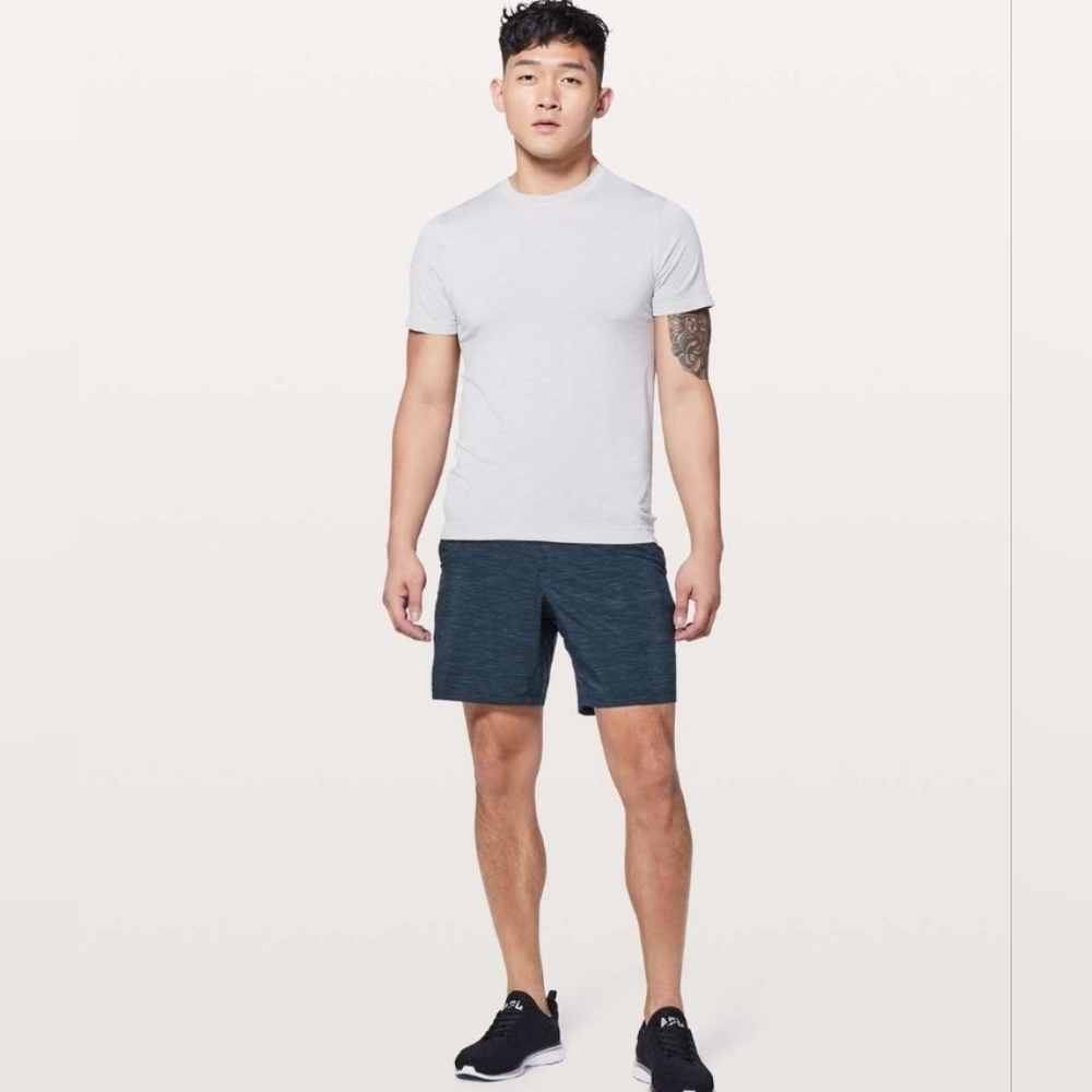Lululemon Pace Breaker Short *Linerless 7" Heatherered Iron Blue Navy, S, EUC